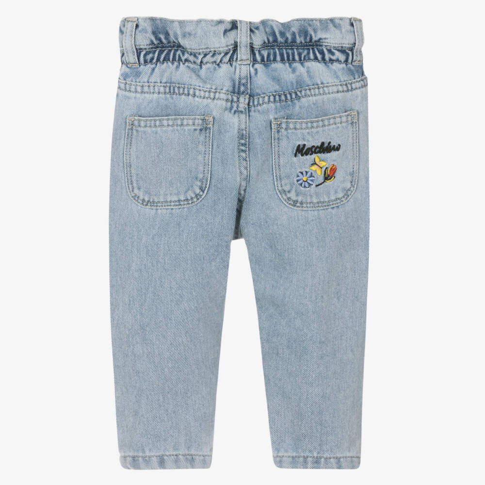 Moschino-Girls Denim Floral Embroidery Jeans | Childrensalon Outlet