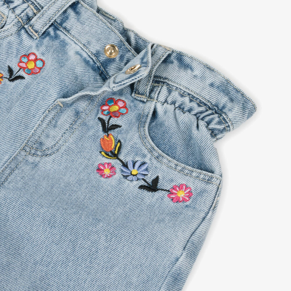 Moschino-Girls Denim Floral Embroidery Jeans | Childrensalon Outlet