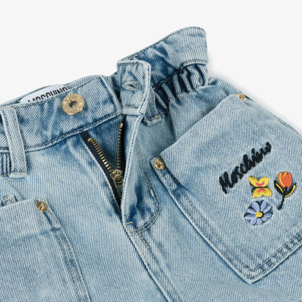 Moschino-Girls Denim & Ivory Floral Ensemble | Childrensalon Outlet