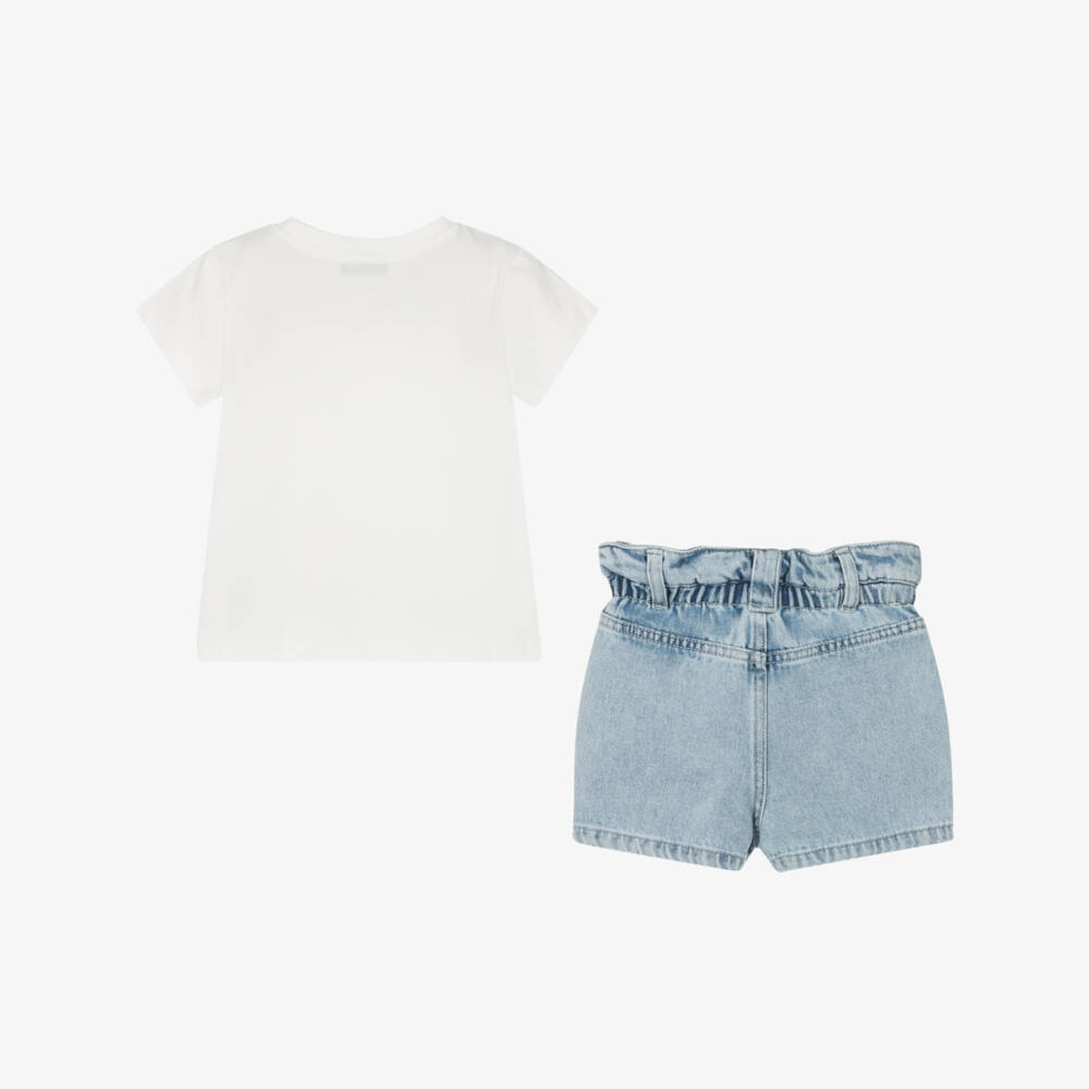 Moschino-Girls Denim & Ivory Floral Ensemble | Childrensalon Outlet