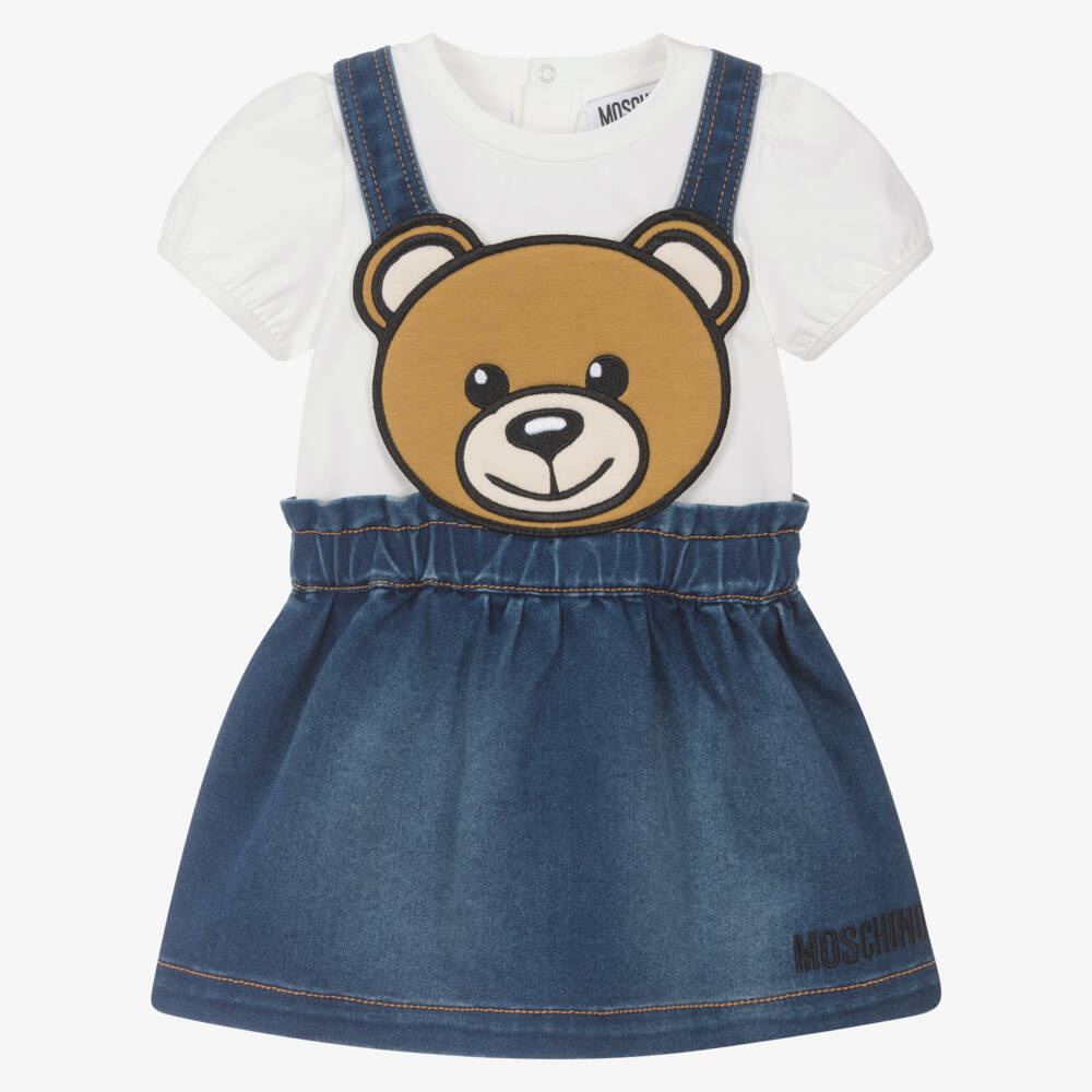 Moschino-طقم بناتي من الدنيم والعاج | Childrensalon Outlet
