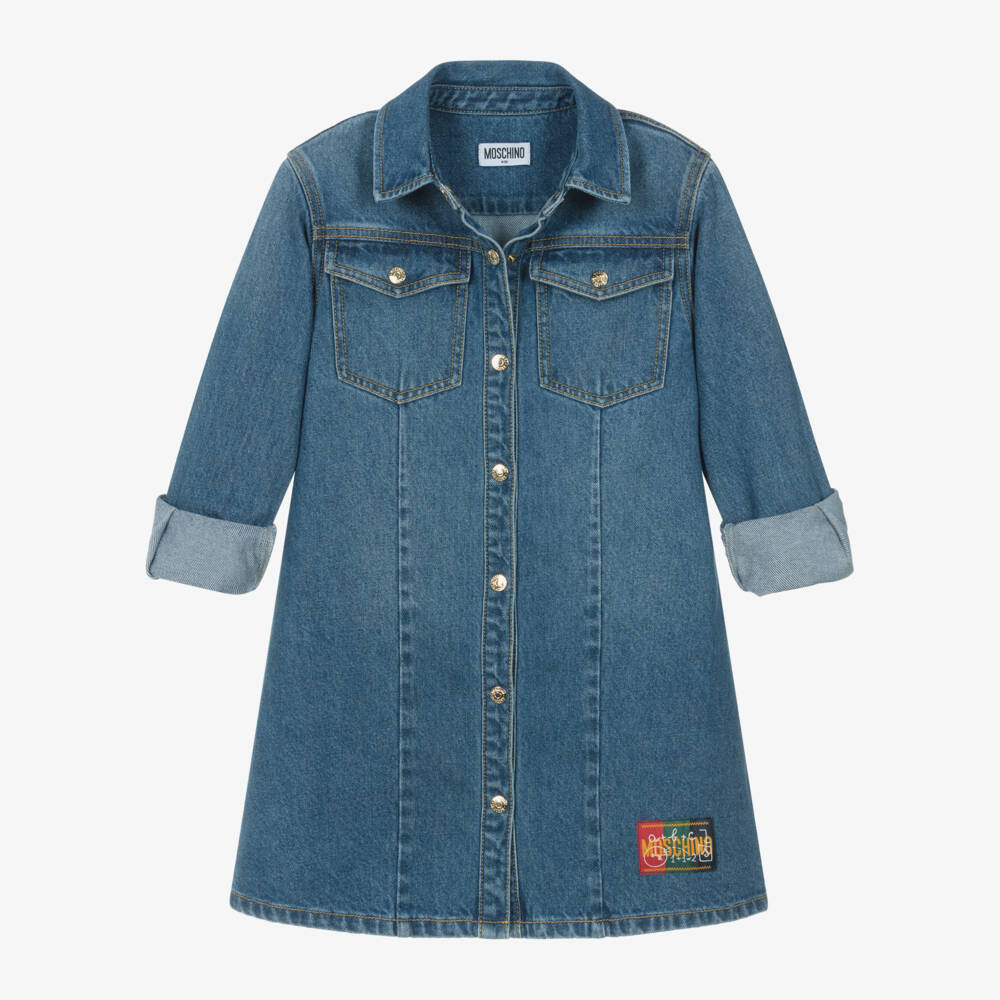 Moschino Kid-Teen-Girls Denim Teddy Embroidered Dress | Childrensalon Outlet