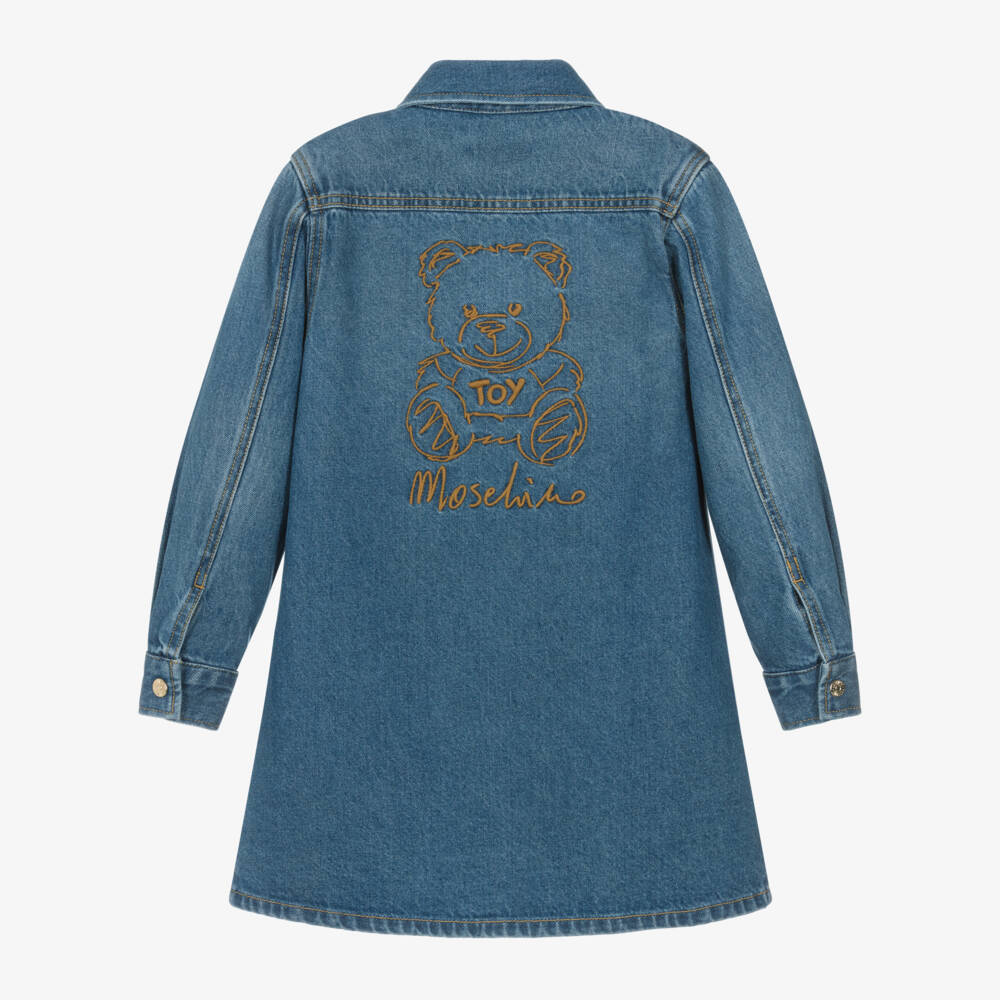 Moschino Kid-Teen-Girls Denim Teddy Embroidered Dress | Childrensalon Outlet