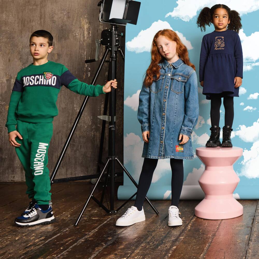 Moschino Kid-Teen-Girls Denim Teddy Embroidered Dress | Childrensalon Outlet