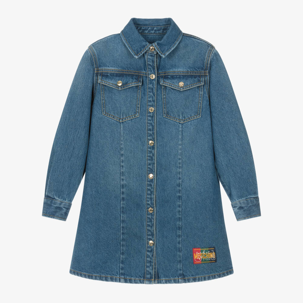 Moschino Kid-Teen-Girls Denim Teddy Embroidered Dress | Childrensalon Outlet