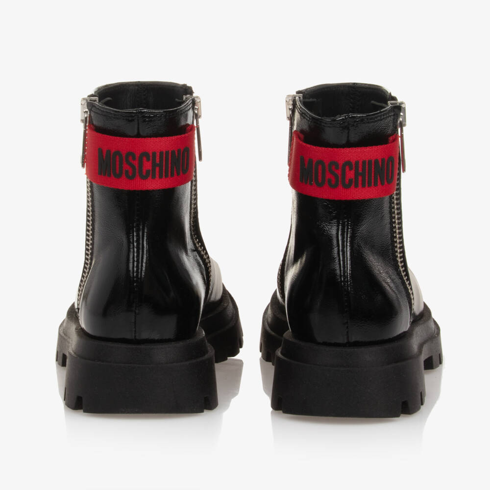 Moschino-Girls Ebony Glossy Ankle Boots | Childrensalon Outlet