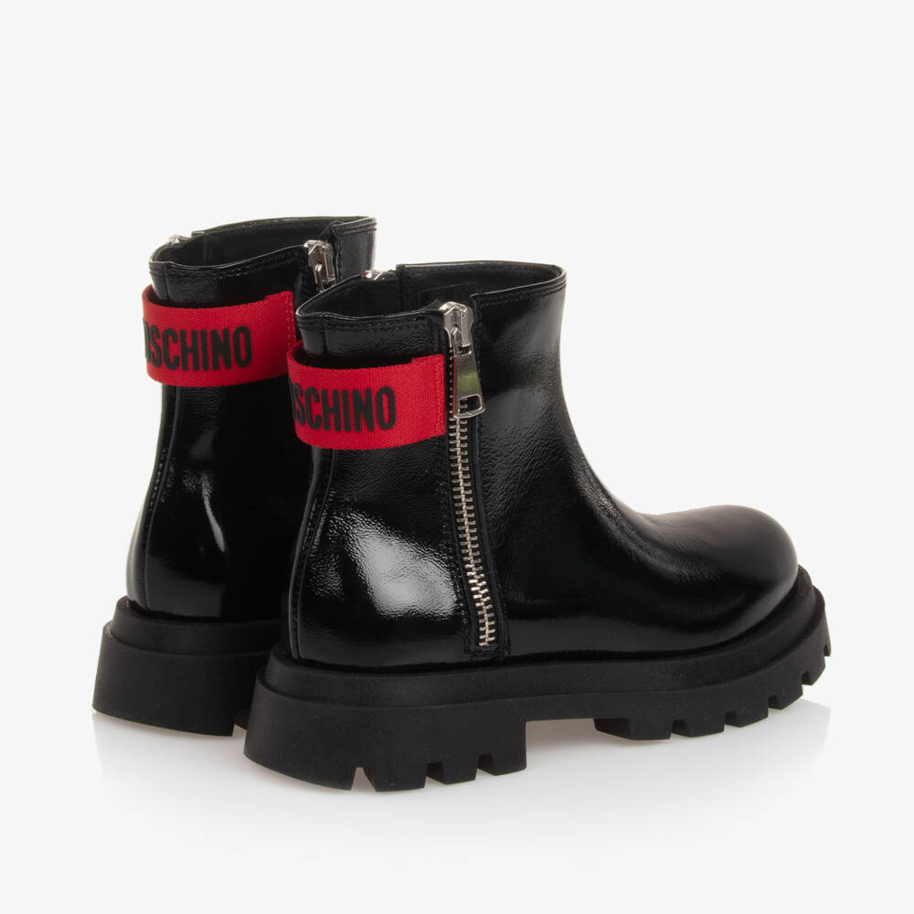 Moschino-Girls Ebony Glossy Ankle Boots | Childrensalon Outlet