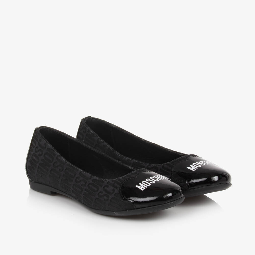 Moschino-Girls Ebony Jacquard Ballet Flats | Childrensalon Outlet