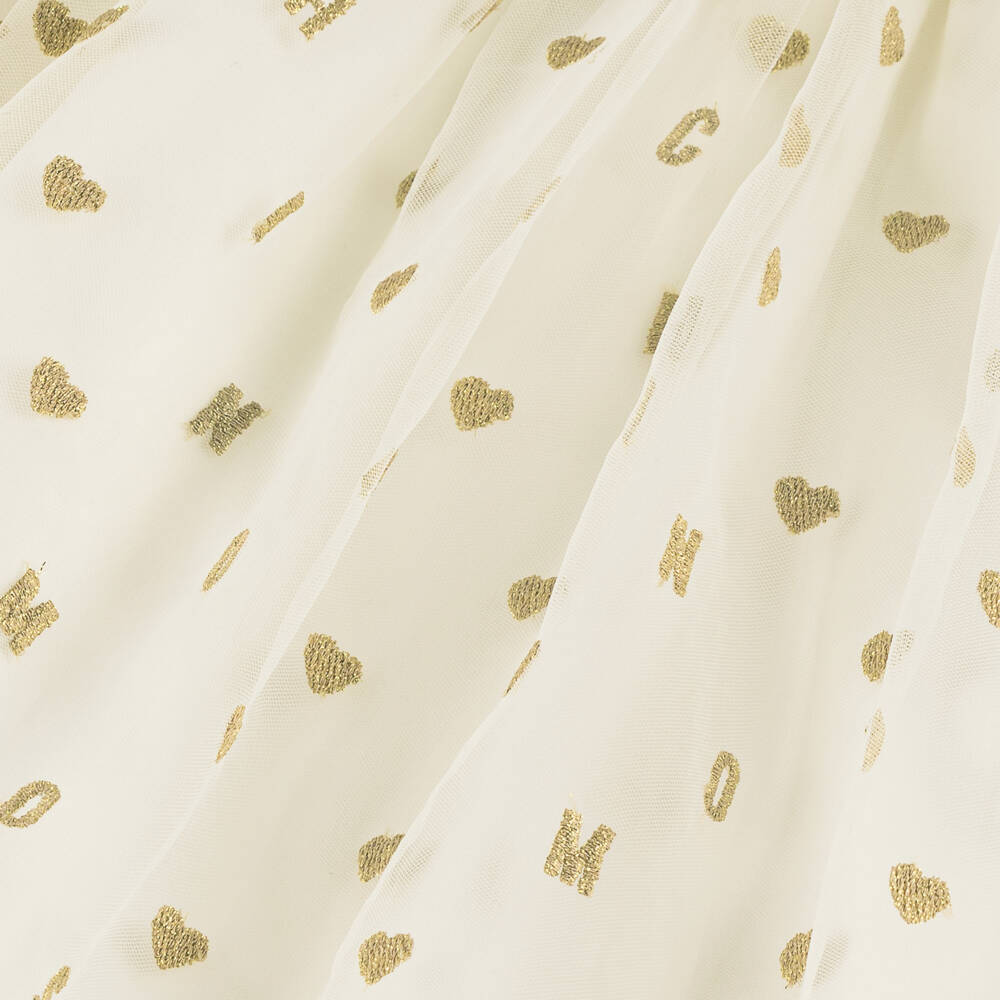 Moschino-Элегантная кремовая юбка из тюля с сердечками для девочек | Childrensalon Outlet