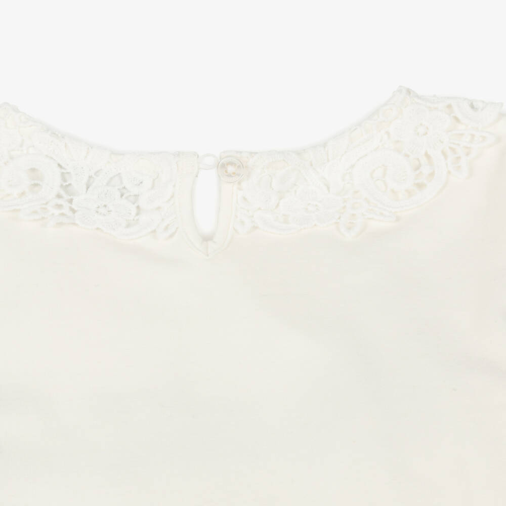 Moschino-تي شيرت دانتيل عاجي أنيق للبنات | Childrensalon Outlet