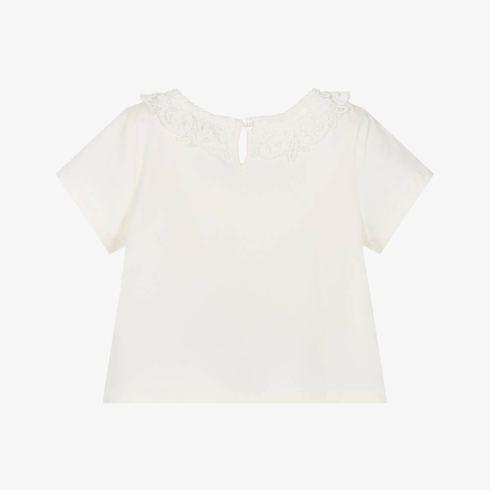 Moschino-تي شيرت دانتيل عاجي أنيق للبنات | Childrensalon Outlet