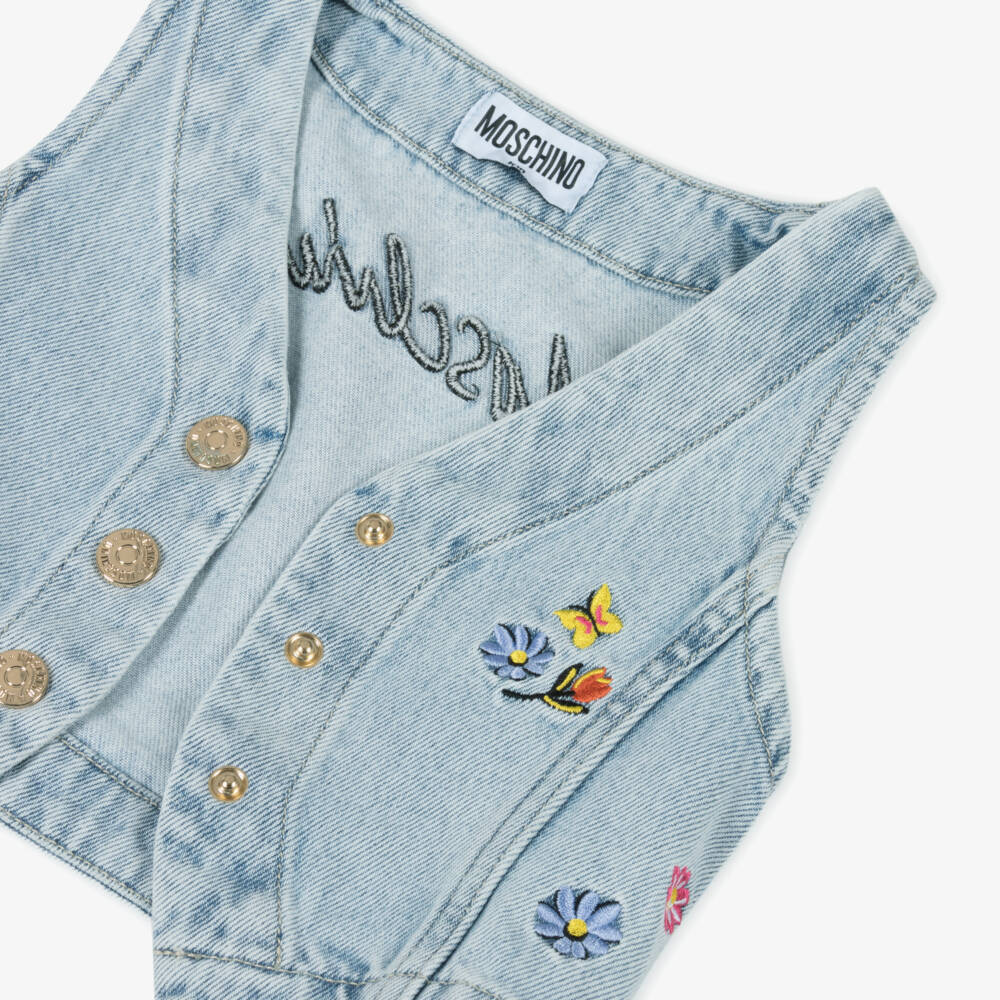 Moschino-Жилет из синего денима с украшениями для девочек | Childrensalon Outlet