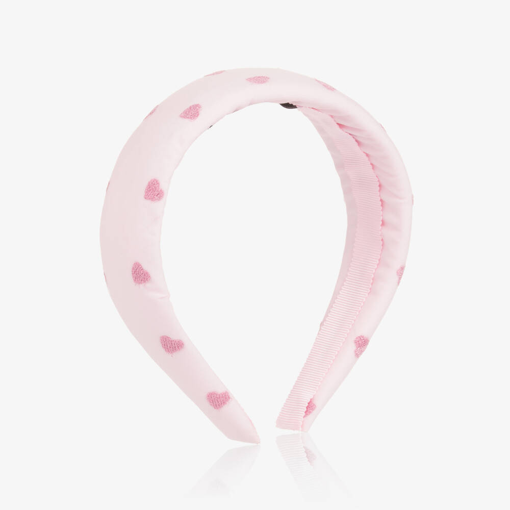 Moschino-Girls Embroidered Hearts Pink Headband | Childrensalon Outlet