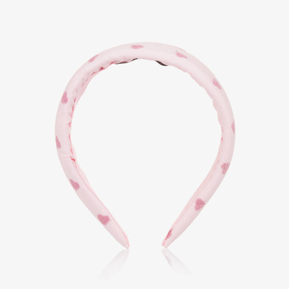 Moschino-Ободок с вышитыми сердцами розовый для девочек | Childrensalon Outlet