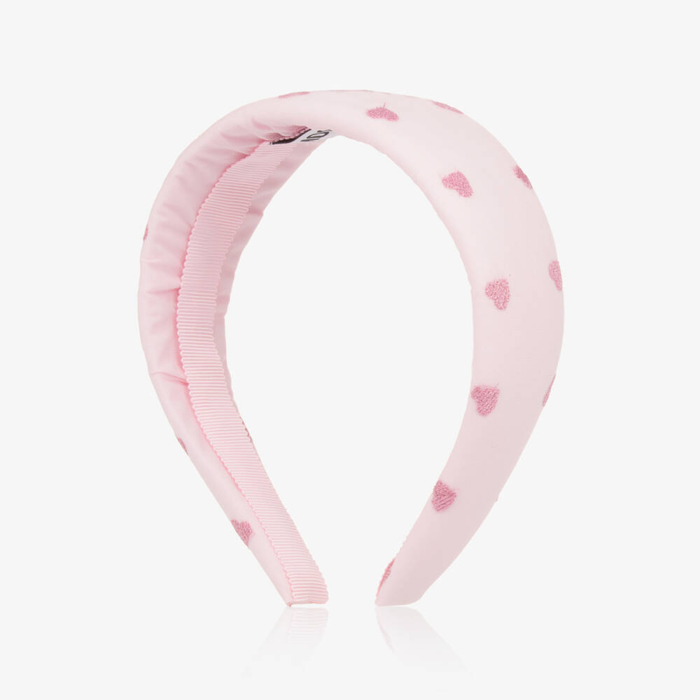 Moschino-Ободок с вышитыми сердцами розовый для девочек | Childrensalon Outlet