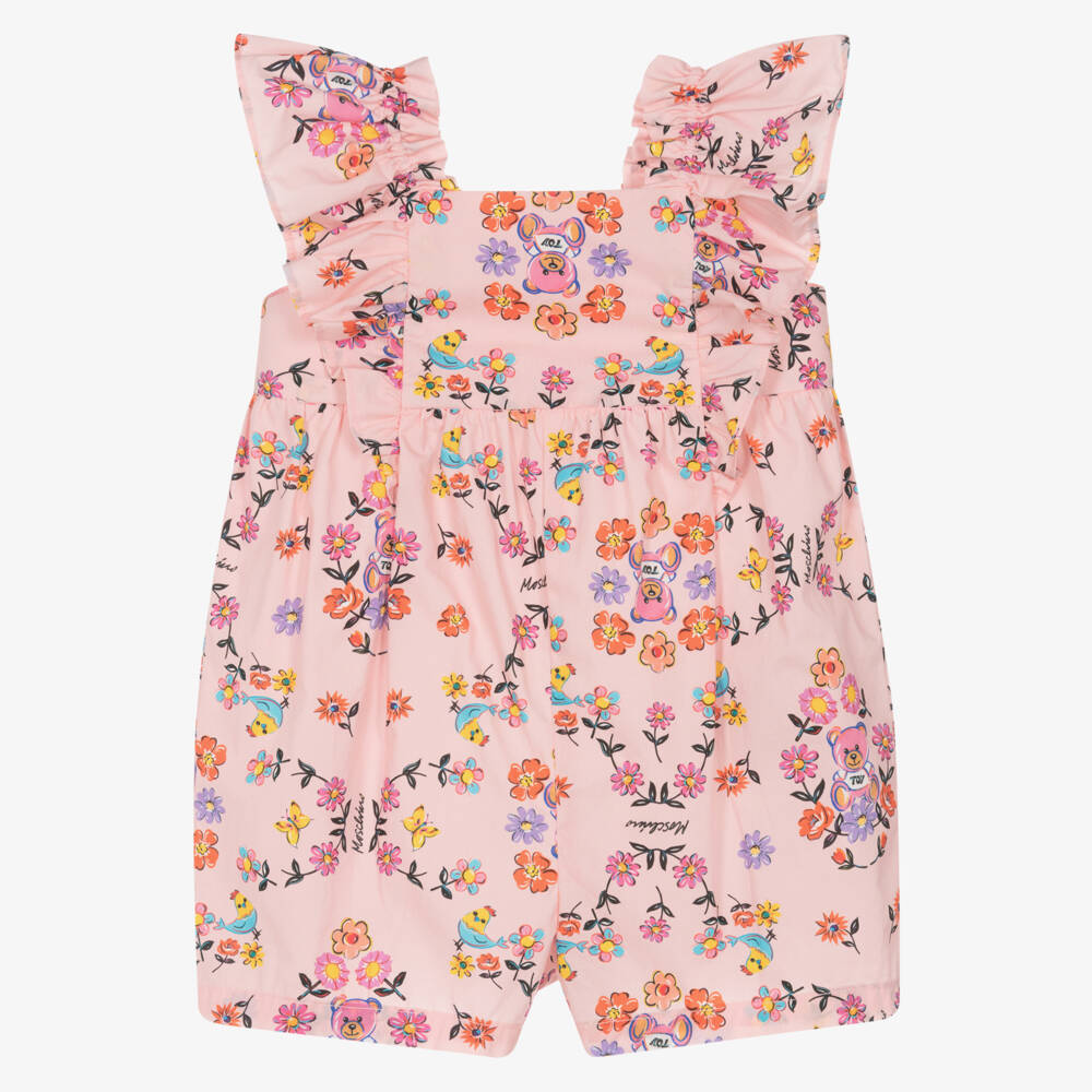 Moschino-Розовый хлопковый ромпер с цветочным узором для девочек | Childrensalon Outlet