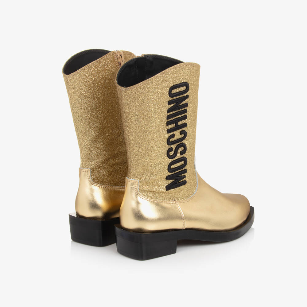 موسكينو-بوت كاوبوي جلد لون ذهبي براق للبنات | Childrensalon Outlet