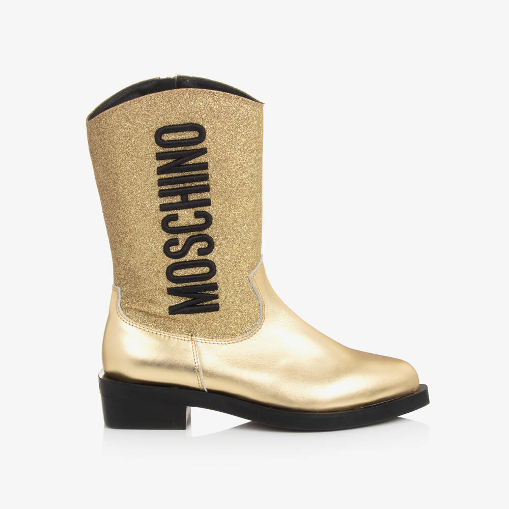 موسكينو-بوت كاوبوي جلد لون ذهبي براق للبنات | Childrensalon Outlet