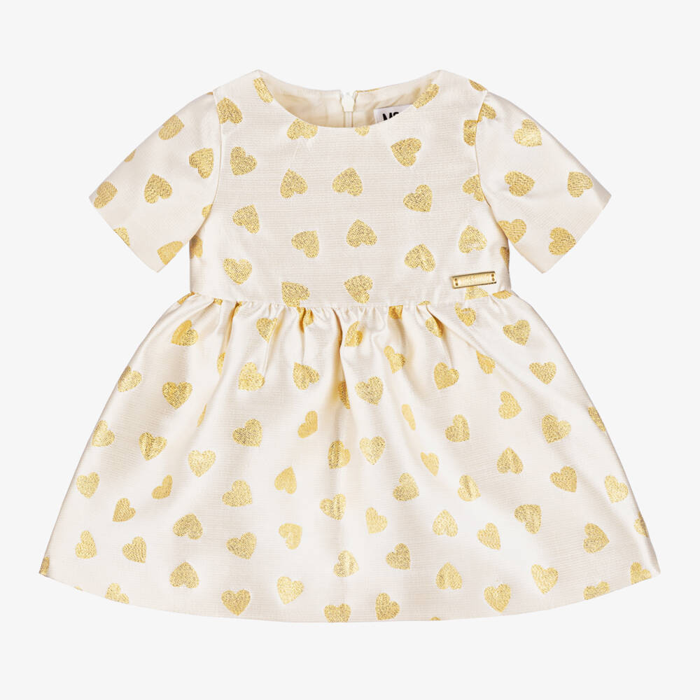 Moschino Baby-فستان بقلوب جاكار لون ذهبي وعاجي | Childrensalon Outlet