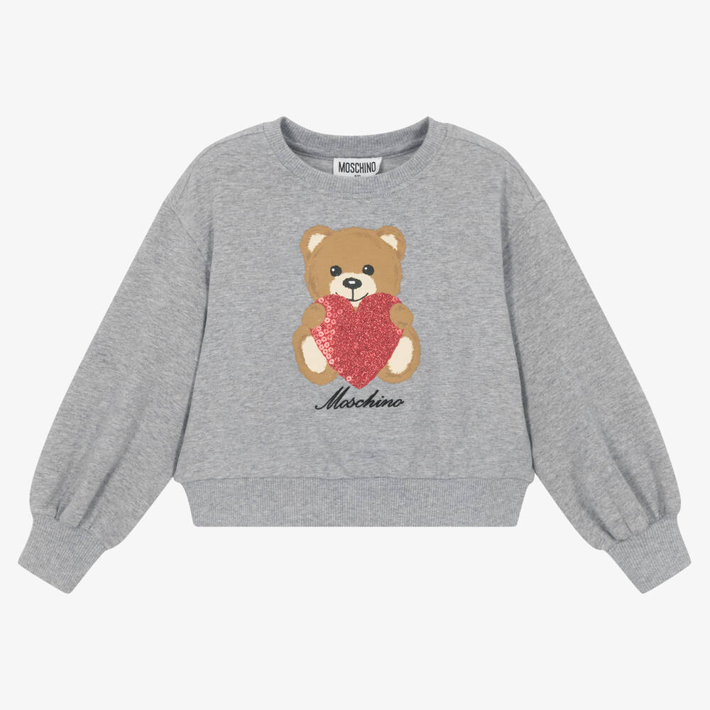 Moschino Kid-Teen - Graues Herzteddy-Baumwollsweatshirt | Childrensalon