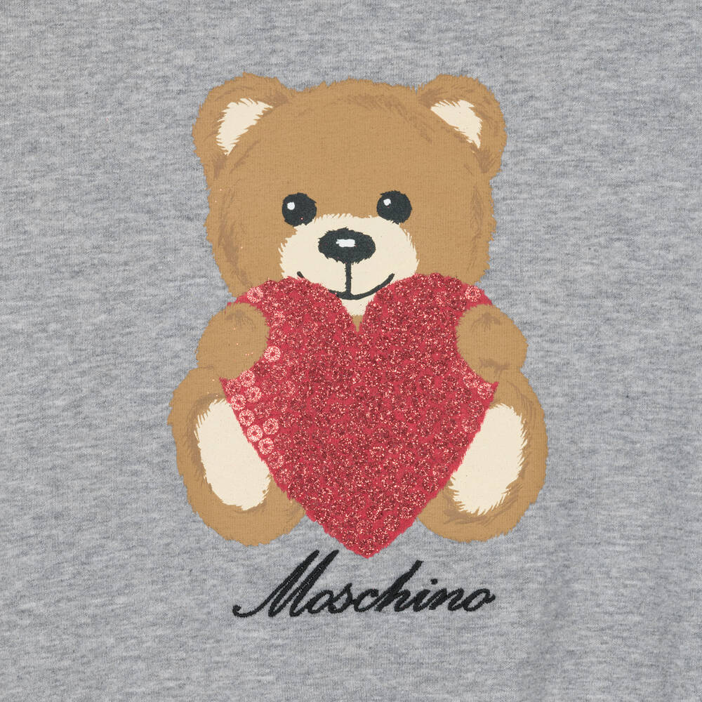 Moschino Kid-Teen - Girls Grey Cotton Heart Teddy Sweatshirt