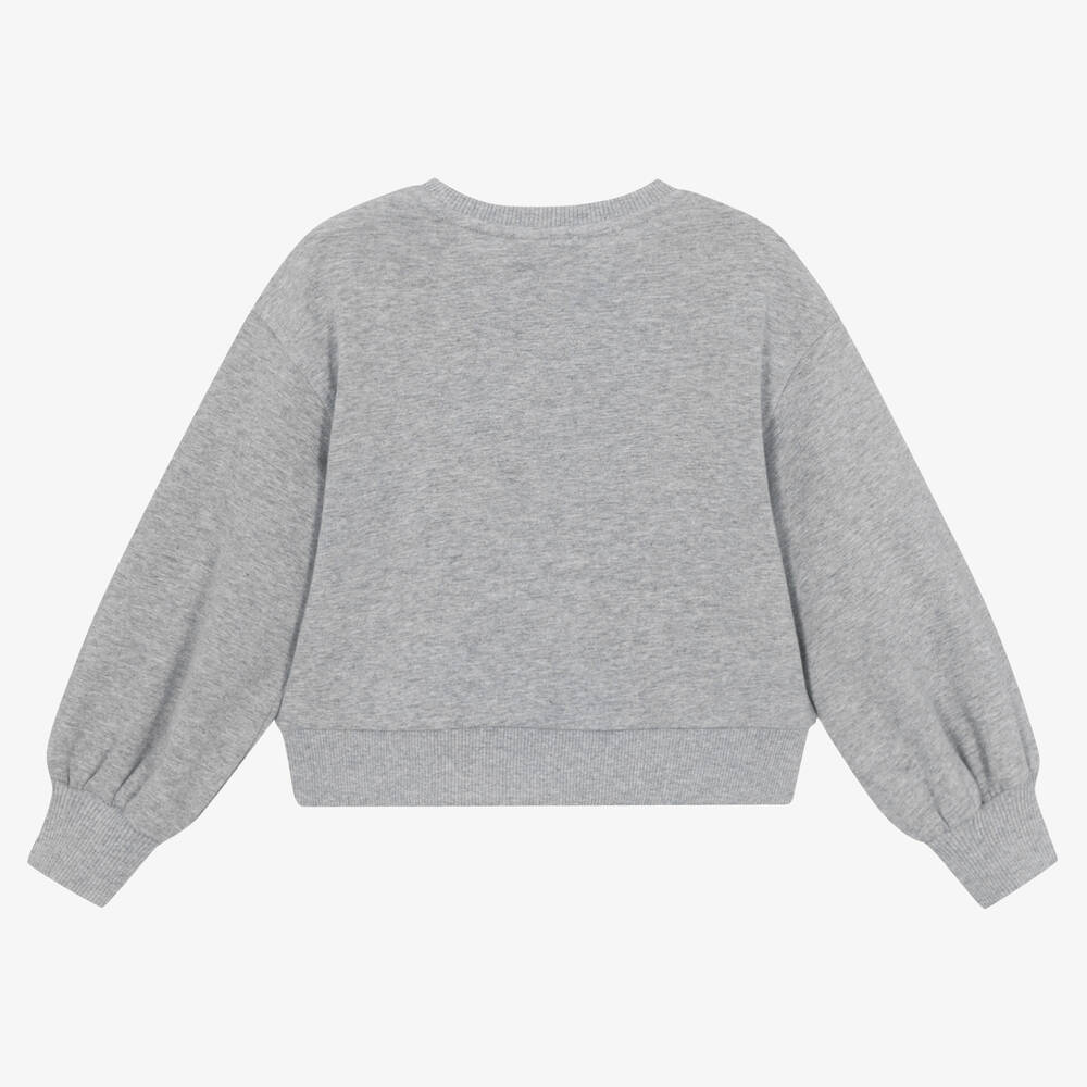 Moschino Kid Teen Girls Grey Cotton Heart Teddy Sweatshirt Childrensalon Outlet