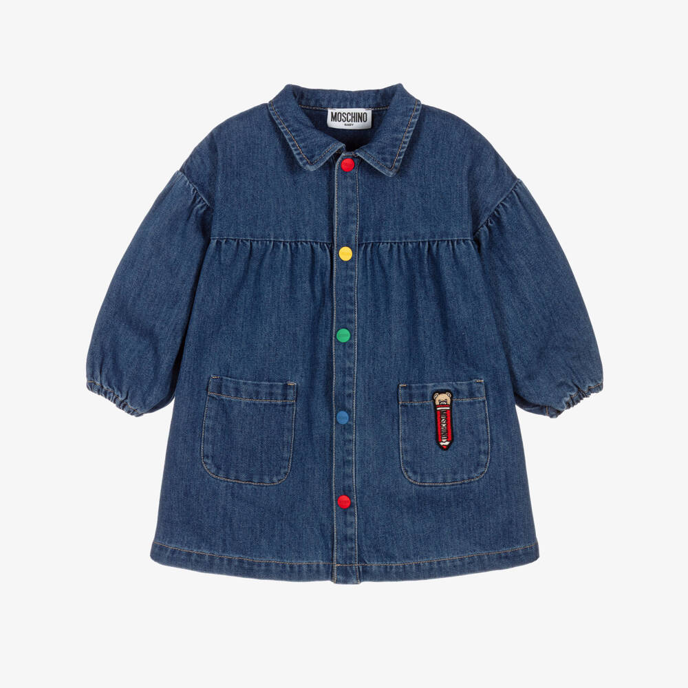 Moschino-Girls Indigo Denim Popper Dress | Childrensalon Outlet