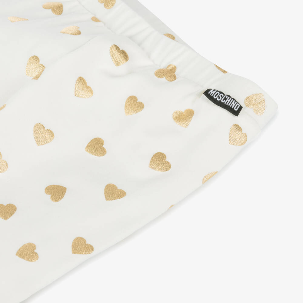 Moschino Baby-Girls Ivory and Gold Heart Leggings | Childrensalon Outlet