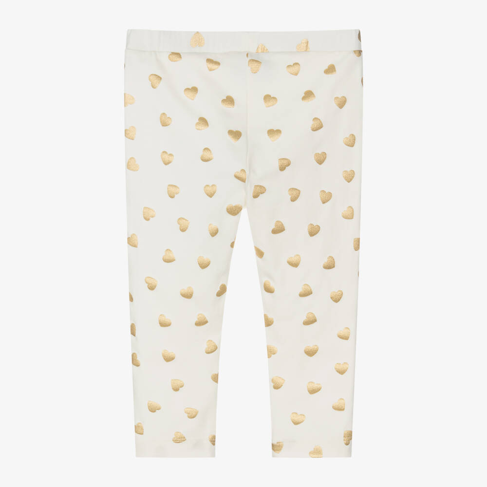 Moschino Baby-Girls Ivory and Gold Heart Leggings | Childrensalon Outlet