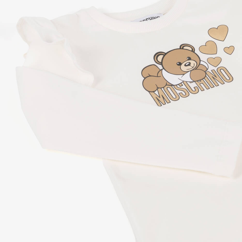 Moschino Kid-Teen-Girls Ivory Bear Jersey Top | Childrensalon Outlet