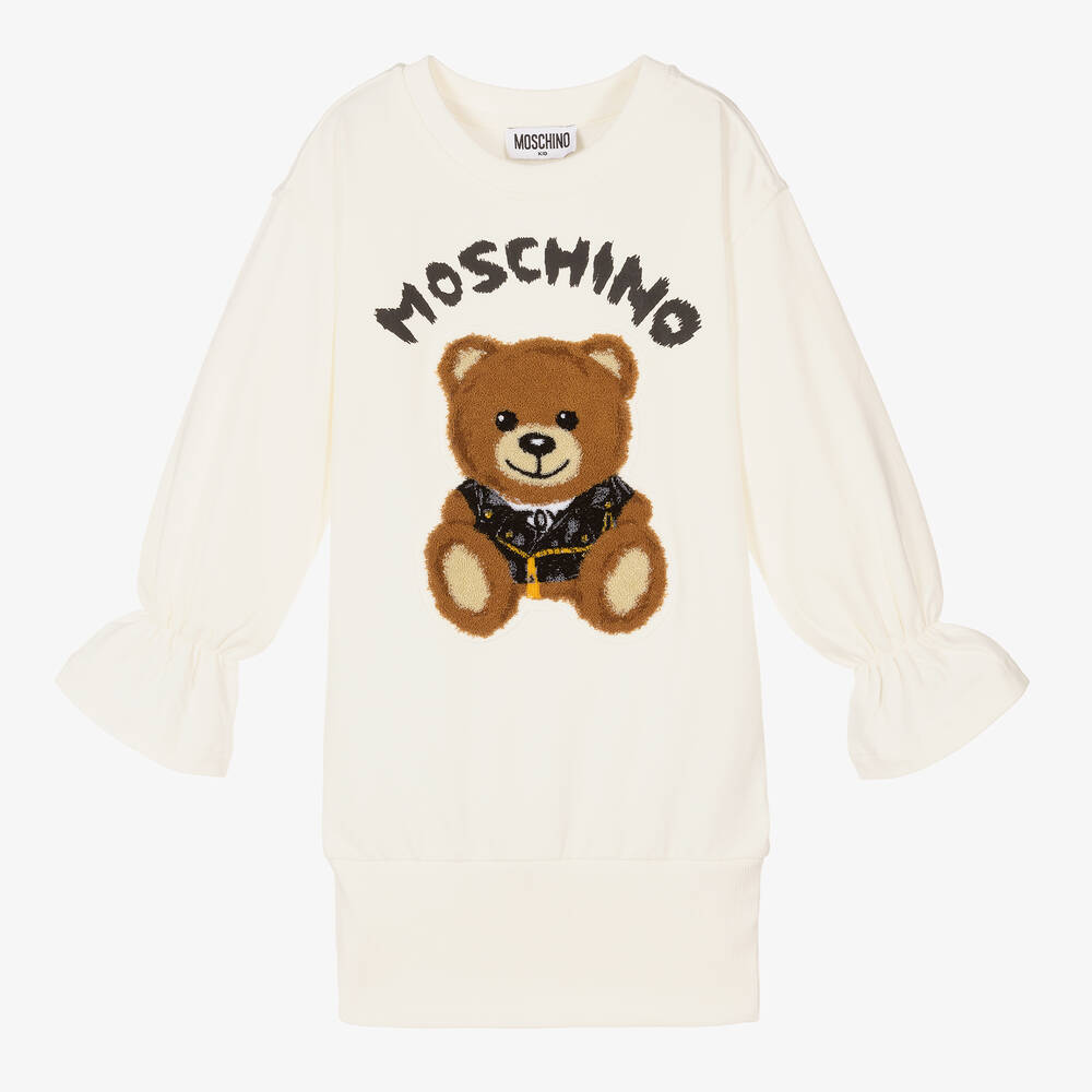 Moschino Kid-Teen - Кремовое платье с медвежонком для девочек | Childrensalon