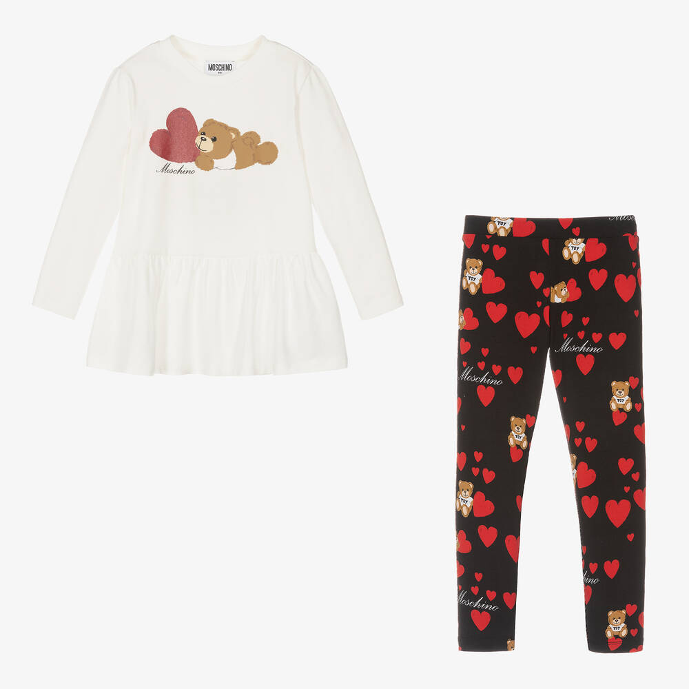 Moschino Kid-Teen-Girls Ivory & Black Cotton Leggings Set | Childrensalon Outlet