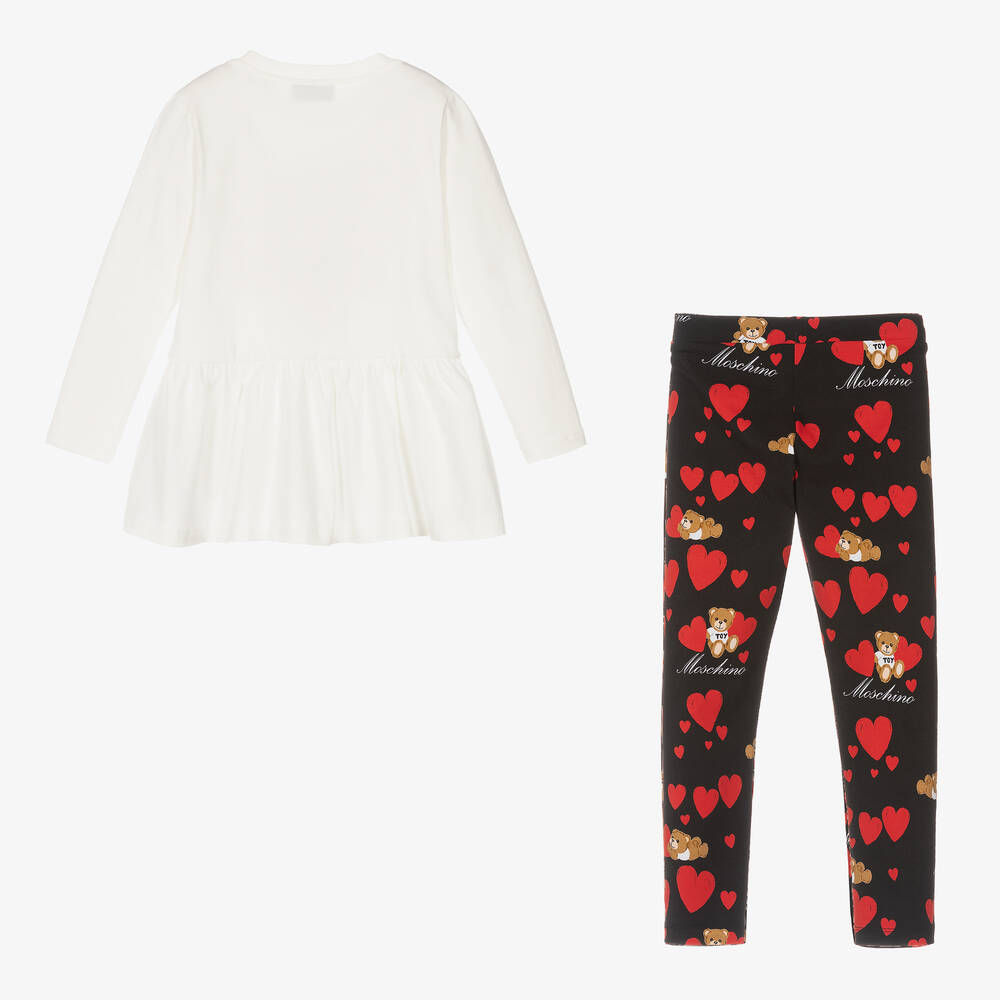 Moschino Kid-Teen-Girls Ivory & Black Cotton Leggings Set | Childrensalon Outlet