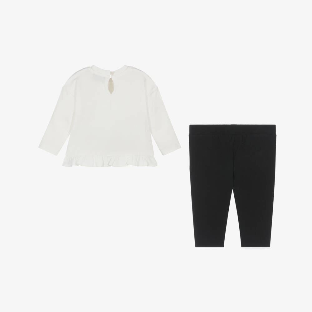 Moschino-Girls Ivory & Black Teddy Heart Leggings Set | Childrensalon Outlet