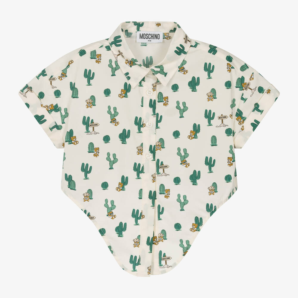 موسكينو Kid-Teen-قميص بطبعة بير قطن بوبلين لون عاجي للبنات | Childrensalon Outlet