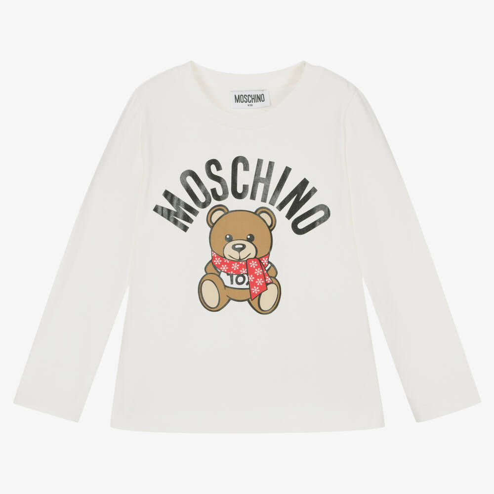 Moschino Kid-Teen - Girls Ivory Cotton Festive Teddy Top | Childrensalon