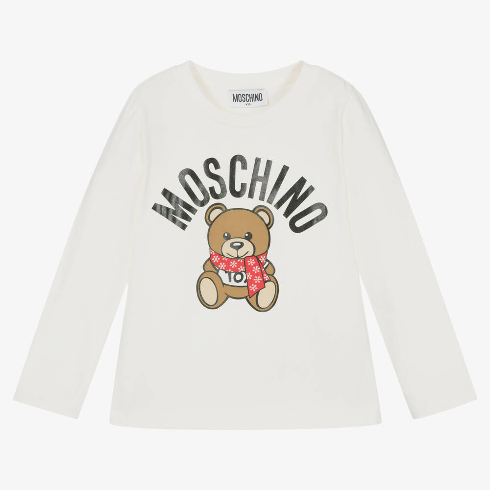Moschino Кид-Тин-Кремовый хлопковый топ с медвежонком | Childrensalon Outlet
