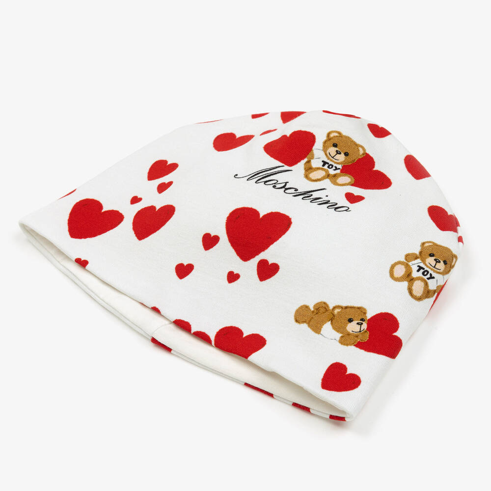 Moschino Kid-Teen-Girls Ivory Cotton Hearts & Teddy Hat | Childrensalon Outlet