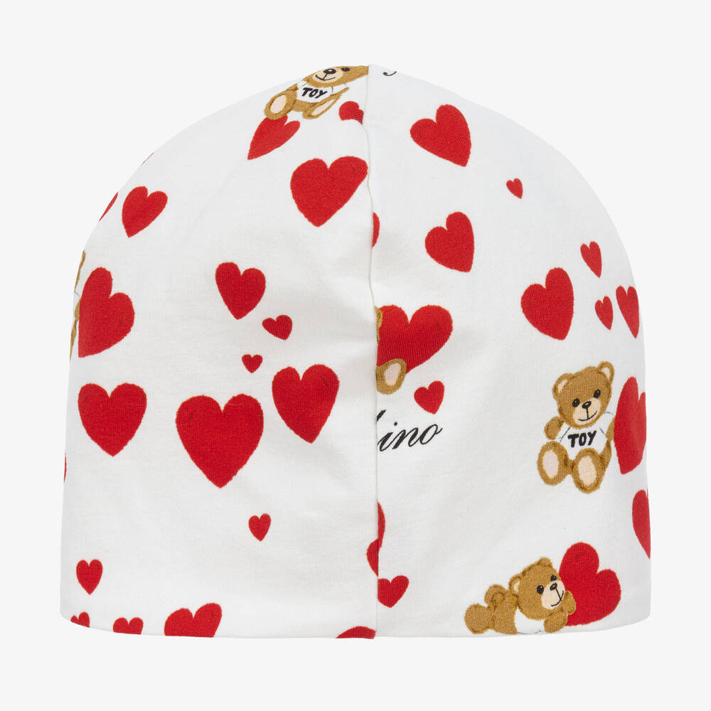 Moschino Kid-Teen-Girls Ivory Cotton Hearts & Teddy Hat | Childrensalon Outlet