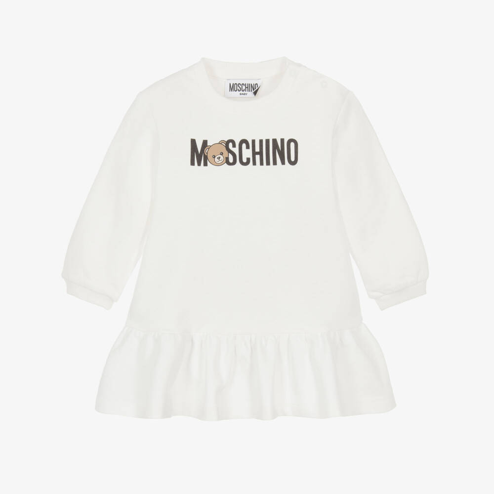 Moschino-Girls Ivory Cotton Jersey Teddy Bear Dress | Childrensalon Outlet
