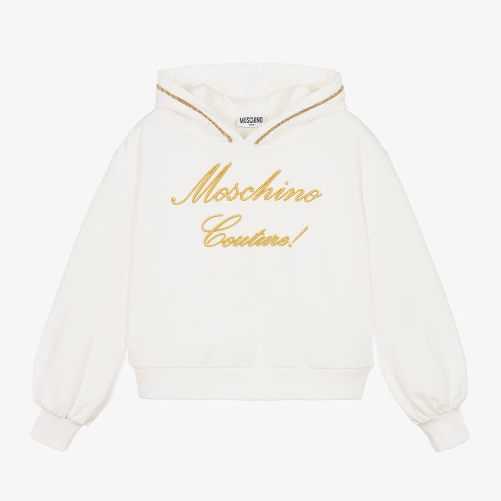 Moschino Kid-Teen - Girls Ivory Cotton Logo Hoodie | Childrensalon