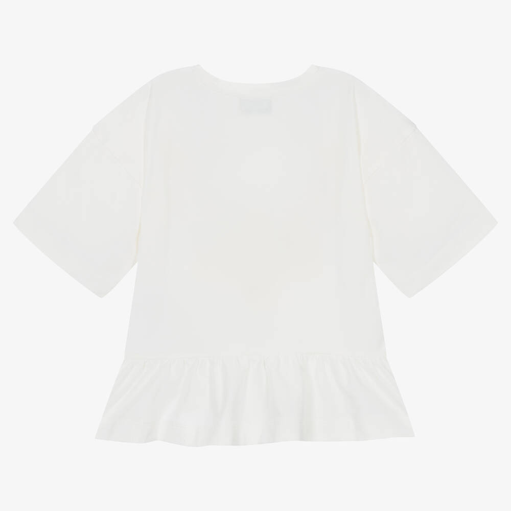 Moschino KidTeen Girls Ivory Cotton Necklace TShirt Childrensalon