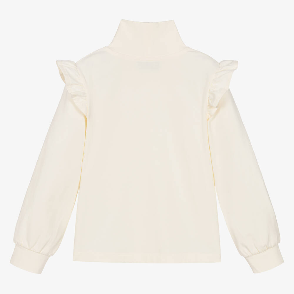 Moschino Kid-Teen-Girls Ivory Cotton Roll Neck Top | Childrensalon Outlet