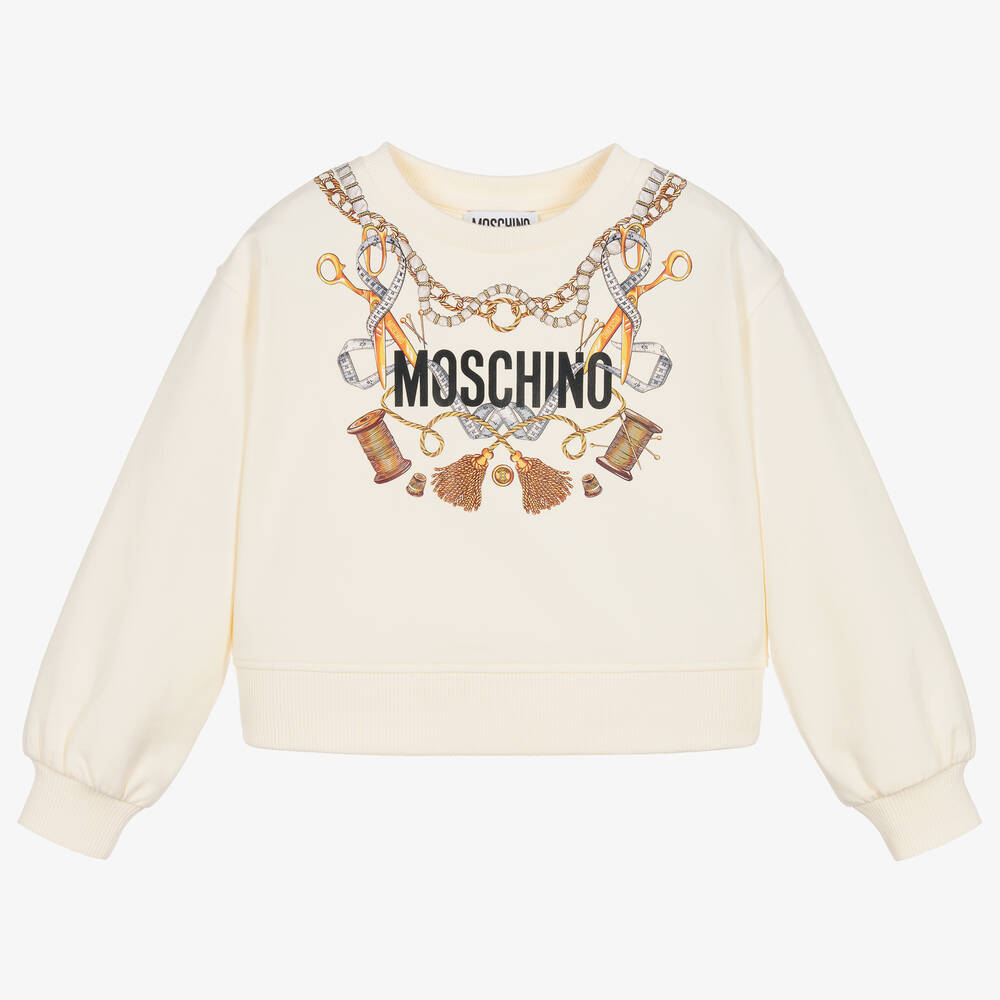 Moschino Kid-Teen - سويتشيرت قطن عضوي لون عاجي للبنات | Childrensalon