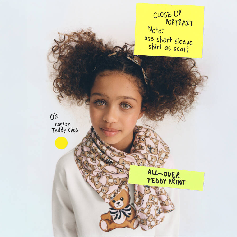 Moschino-Girls Ivory Cotton Teddy Bear Dress with Sequinned Bow | Childrensalon Outlet