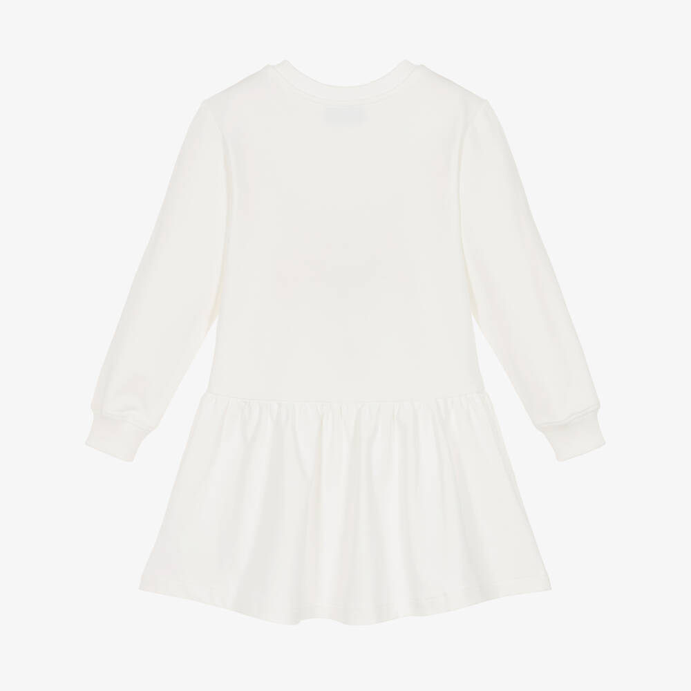Moschino-Girls Ivory Cotton Teddy Bear Dress with Sequinned Bow | Childrensalon Outlet
