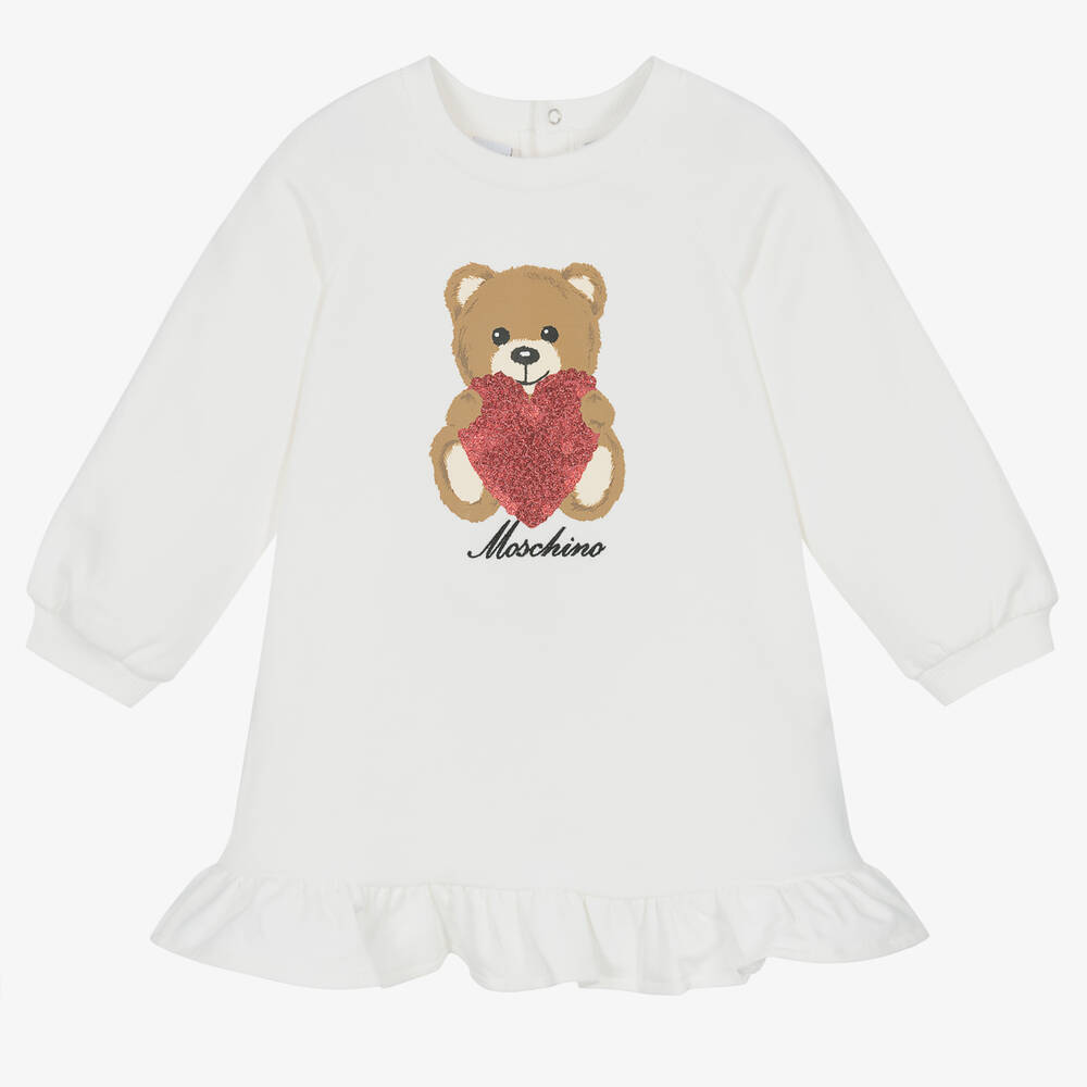 Moschino Baby - فستان قطن جيرسي لون عاجي بطبعة تيدي بير | Childrensalon