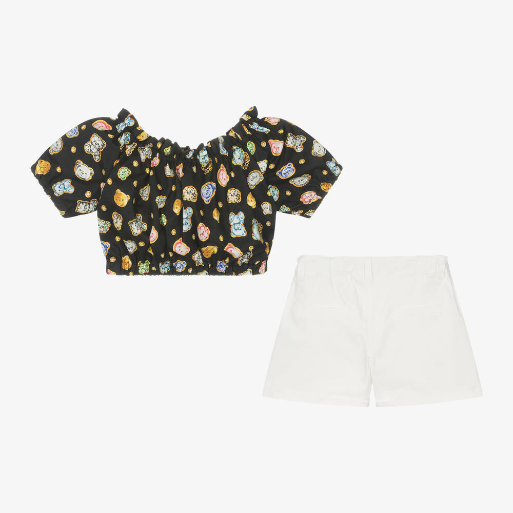 Moschino Кид-Тин-Girls Ivory Cotton Teddy Bear Shorts Set | Childrensalon Outlet