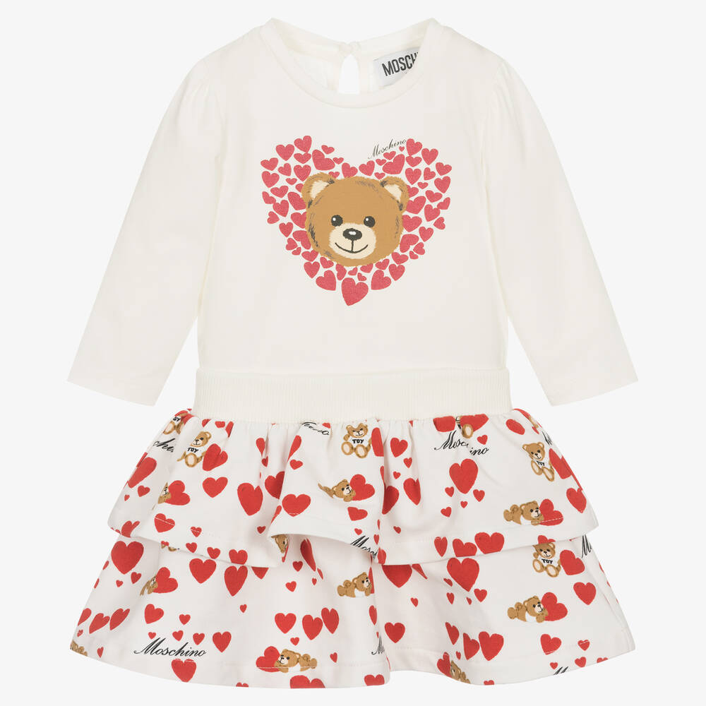 Moschino Baby - Кремовый хлопковый топ и красная юбка Teddy Bear | Childrensalon