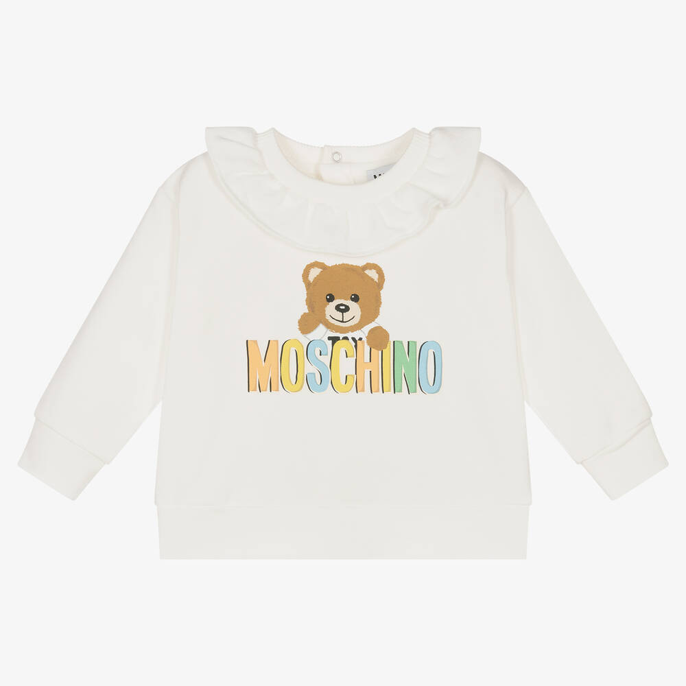 Moschino Baby - Girls Ivory Cotton Teddy Bear Sweatshirt | Childrensalon